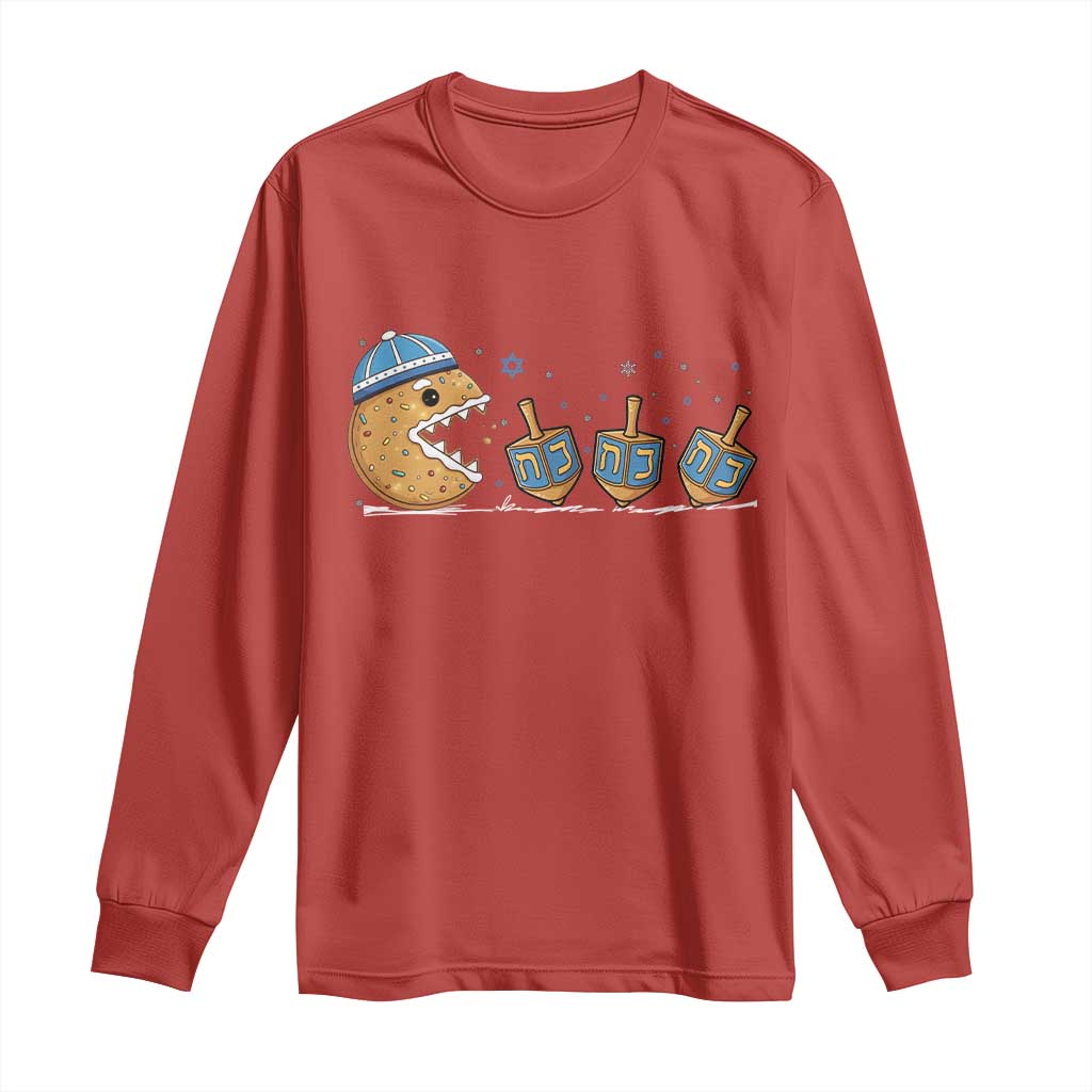 Funny Hanukkah Long Sleeve Shirt Donut Chasing Flames Jewish - Wonder Print Shop