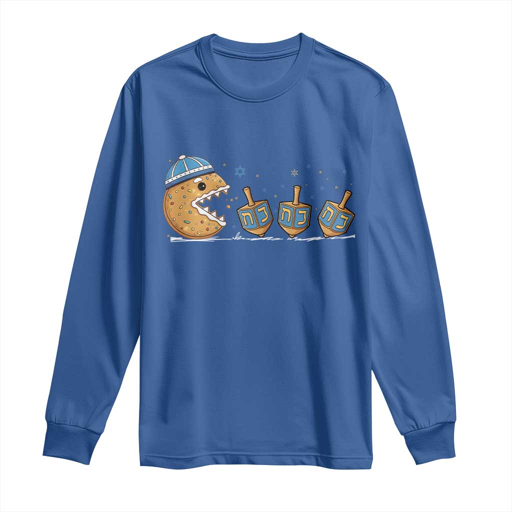 Funny Hanukkah Long Sleeve Shirt Donut Chasing Flames Jewish - Wonder Print Shop