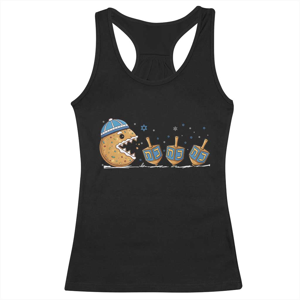 Funny Hanukkah Racerback Tank Top Donut Chasing Flames Jewish - Wonder Print Shop