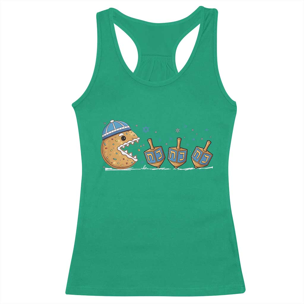 Funny Hanukkah Racerback Tank Top Donut Chasing Flames Jewish - Wonder Print Shop