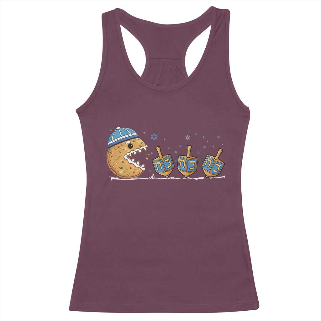 Funny Hanukkah Racerback Tank Top Donut Chasing Flames Jewish - Wonder Print Shop