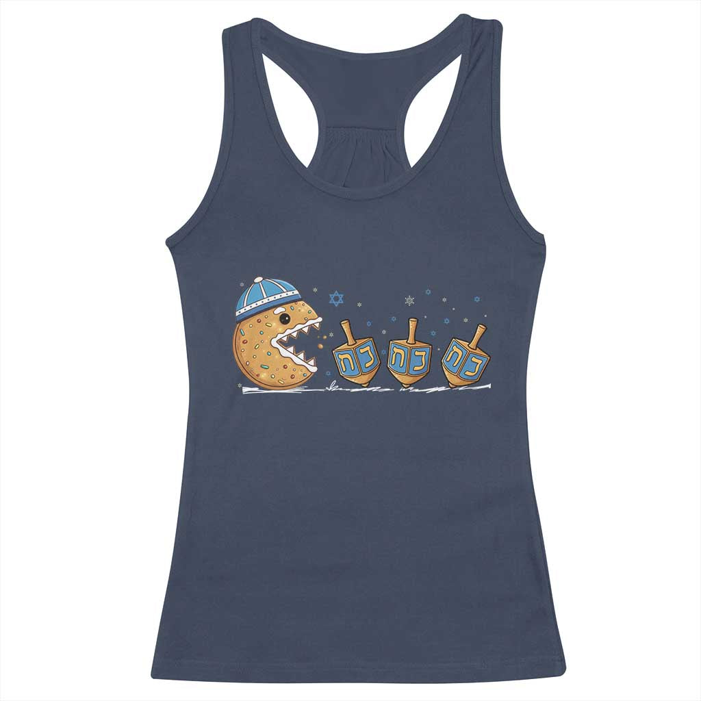 Funny Hanukkah Racerback Tank Top Donut Chasing Flames Jewish - Wonder Print Shop