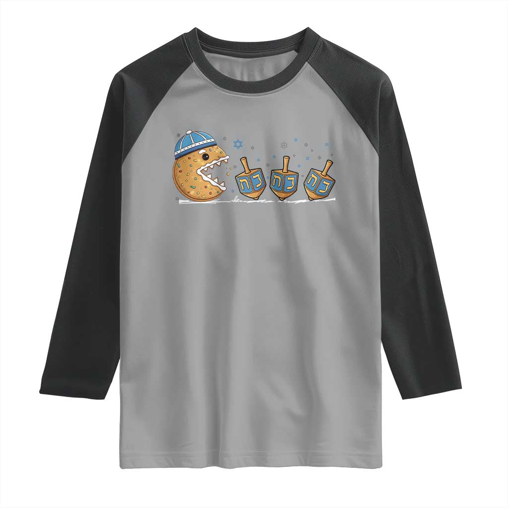 Funny Hanukkah Raglan Shirt Donut Chasing Flames Jewish - Wonder Print Shop