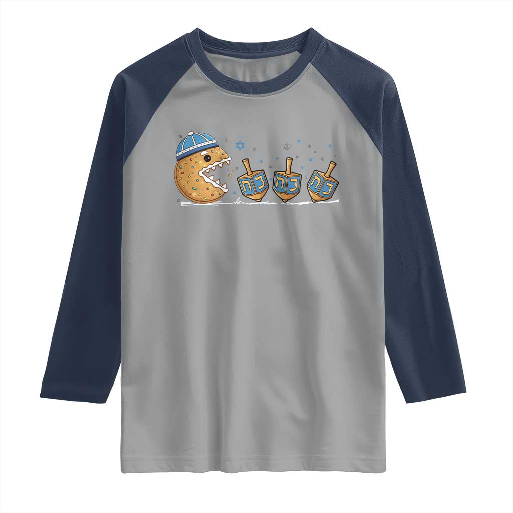 Funny Hanukkah Raglan Shirt Donut Chasing Flames Jewish - Wonder Print Shop