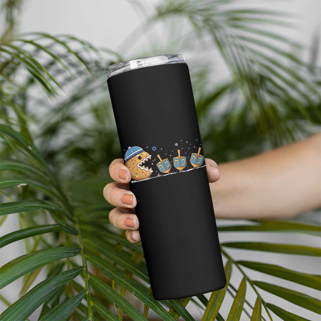 Funny Hanukkah Skinny Tumbler Donut Chasing Flames Jewish - Wonder Print Shop