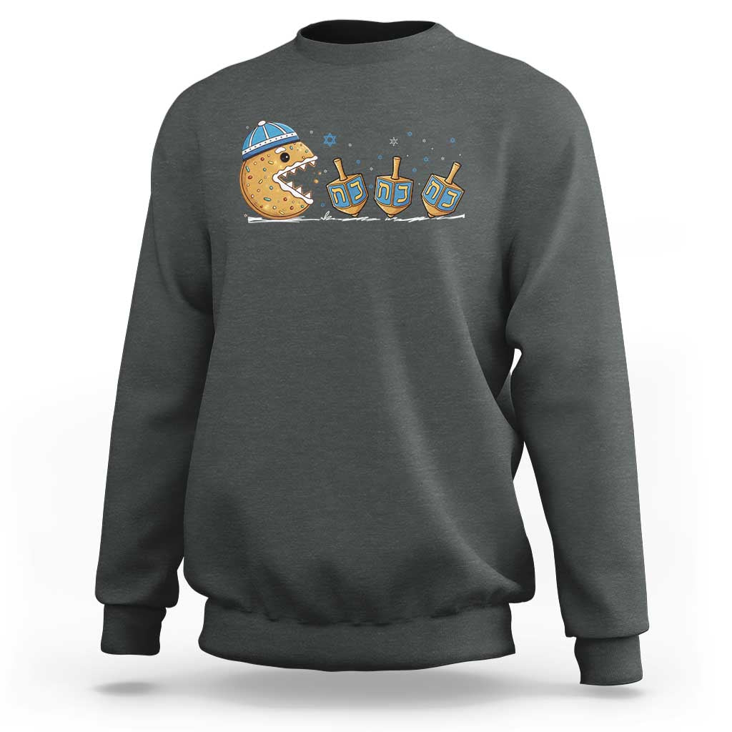 Funny Hanukkah Sweatshirt Donut Chasing Flames Jewish - Wonder Print Shop