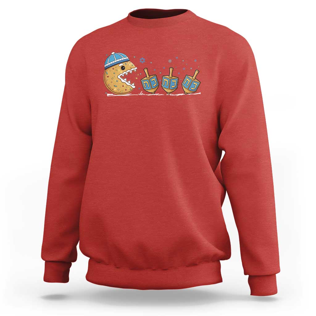 Funny Hanukkah Sweatshirt Donut Chasing Flames Jewish - Wonder Print Shop