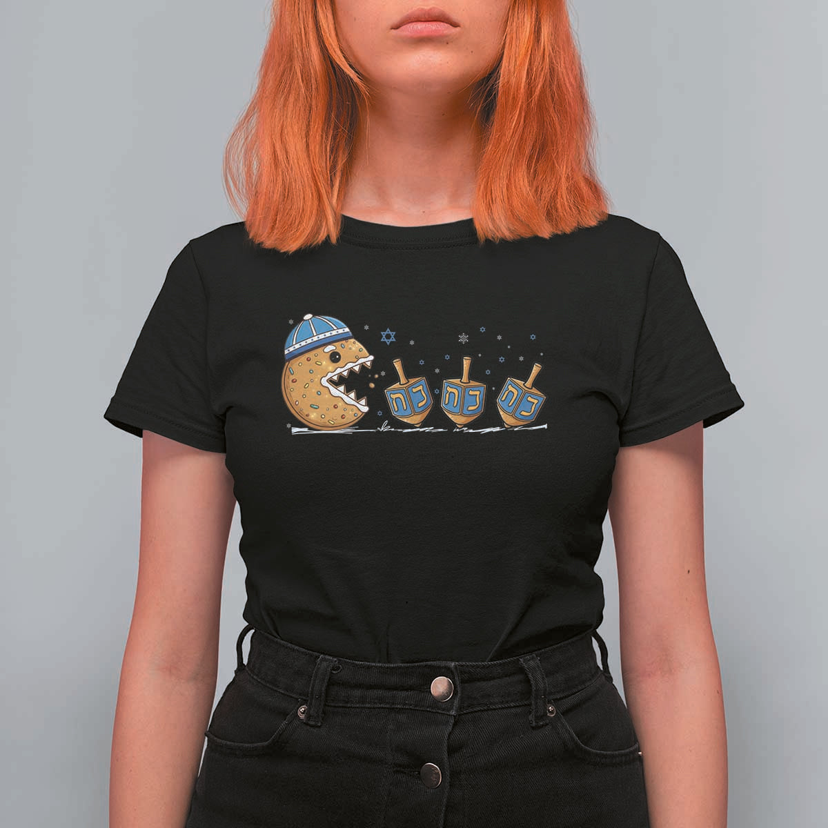 Funny Hanukkah T Shirt For Women Donut Chasing Flames Jewish - Wonder Print Shop