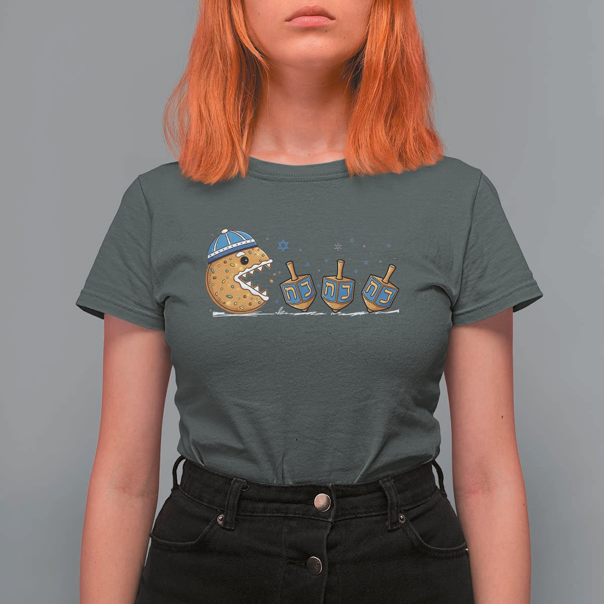 Funny Hanukkah T Shirt For Women Donut Chasing Flames Jewish - Wonder Print Shop