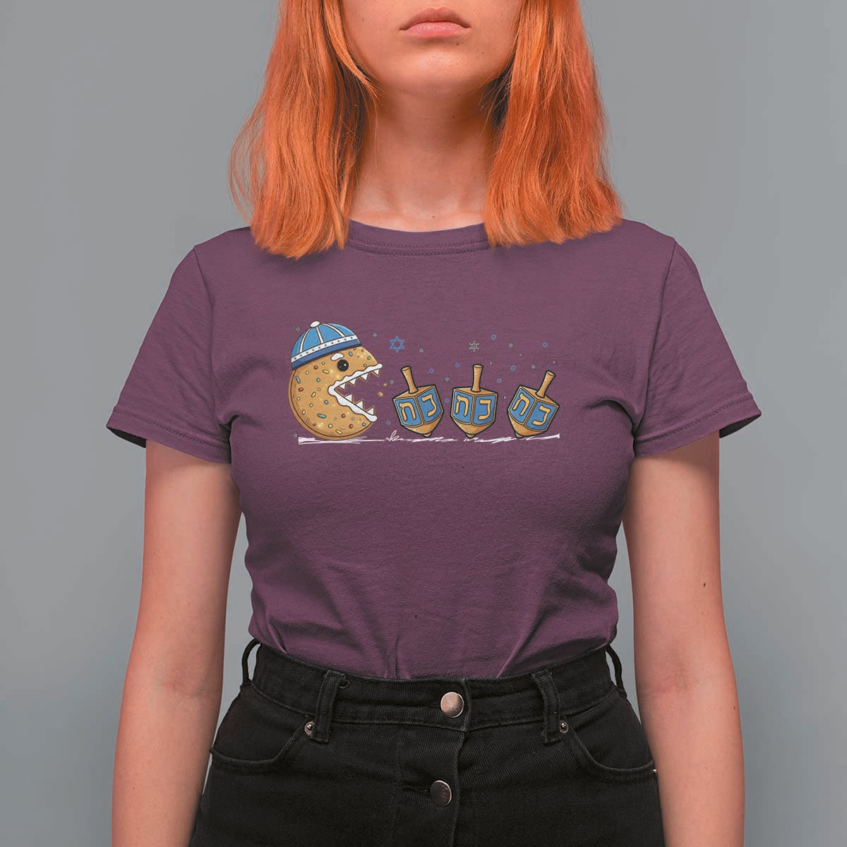 Funny Hanukkah T Shirt For Women Donut Chasing Flames Jewish - Wonder Print Shop