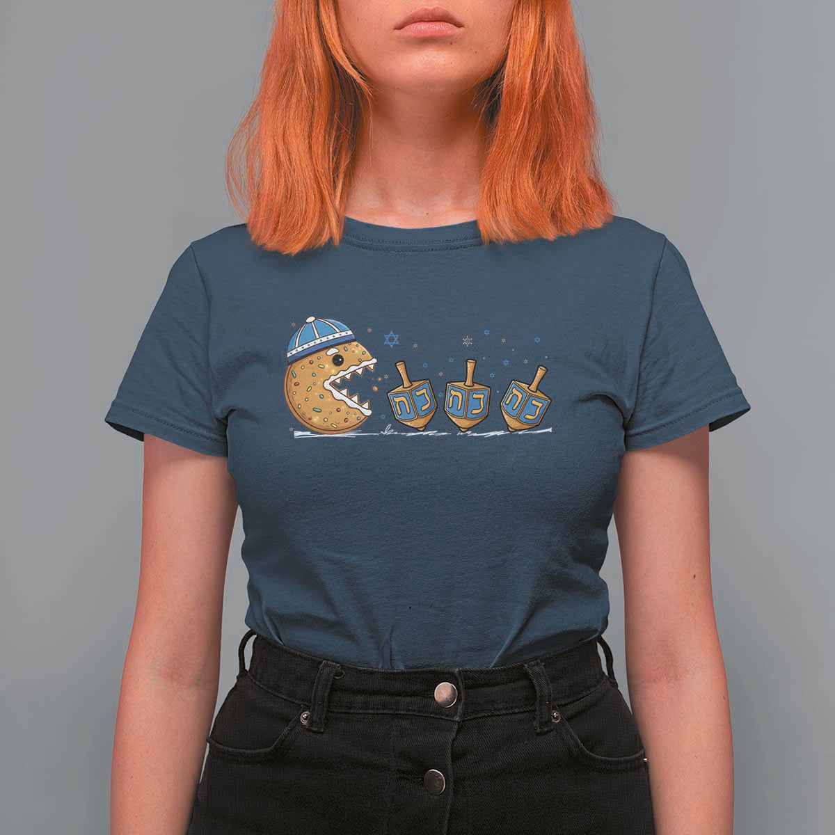Funny Hanukkah T Shirt For Women Donut Chasing Flames Jewish - Wonder Print Shop