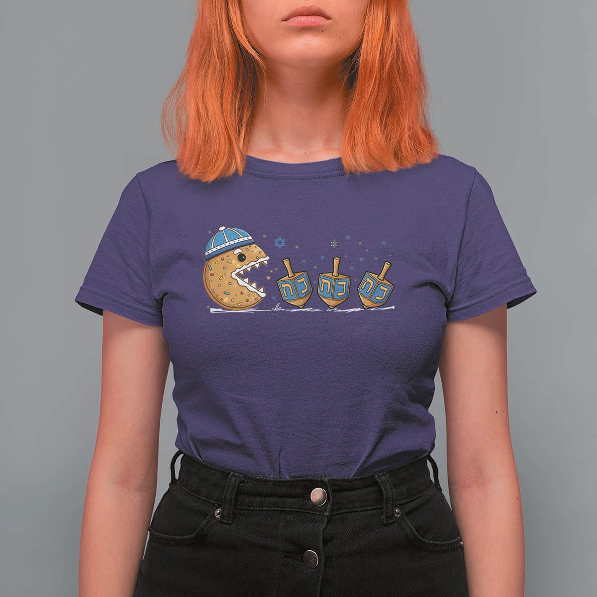 Funny Hanukkah T Shirt For Women Donut Chasing Flames Jewish - Wonder Print Shop