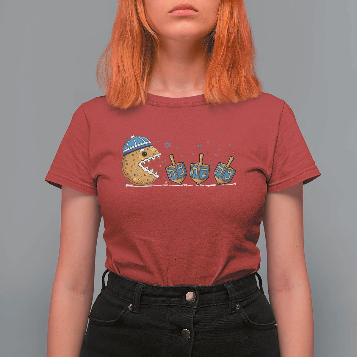 Funny Hanukkah T Shirt For Women Donut Chasing Flames Jewish - Wonder Print Shop