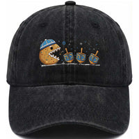 Funny Hanukkah Washed Cotton Baseball Cap Donut Chasing Flames Jewish