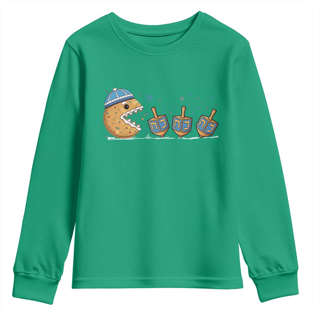 Funny Hanukkah Youth Sweatshirt Donut Chasing Flames Jewish - Wonder Print Shop
