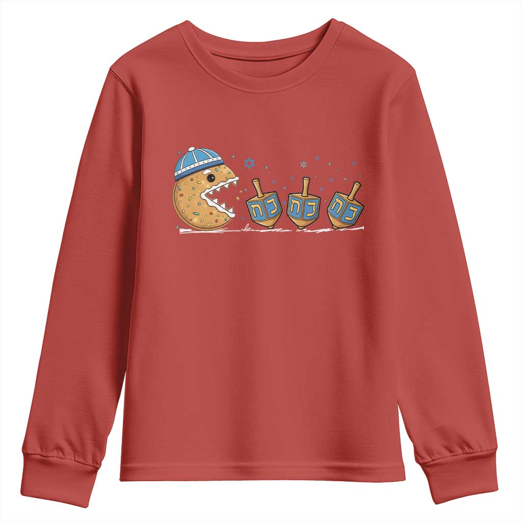 Funny Hanukkah Youth Sweatshirt Donut Chasing Flames Jewish - Wonder Print Shop