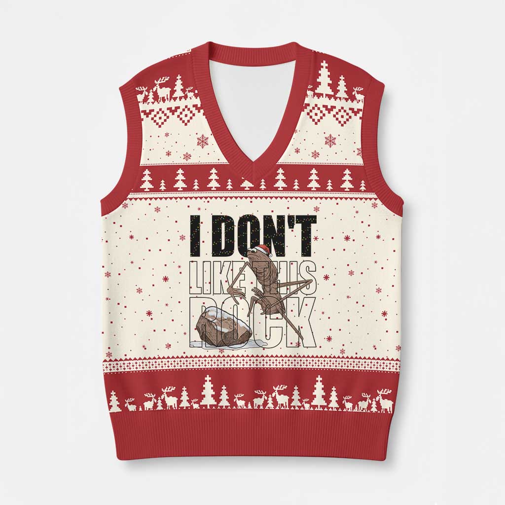 Marcus The Worm Xmas Meme V-Neck Knit Sweater Vest I Do Not Like This Rock Xmas - Wonder Print Shop