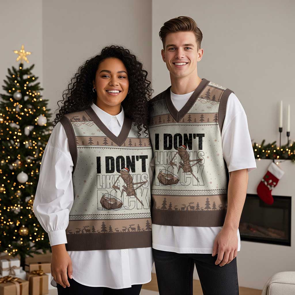 Marcus The Worm Xmas Meme V-Neck Knit Sweater Vest I Do Not Like This Rock Xmas - Wonder Print Shop