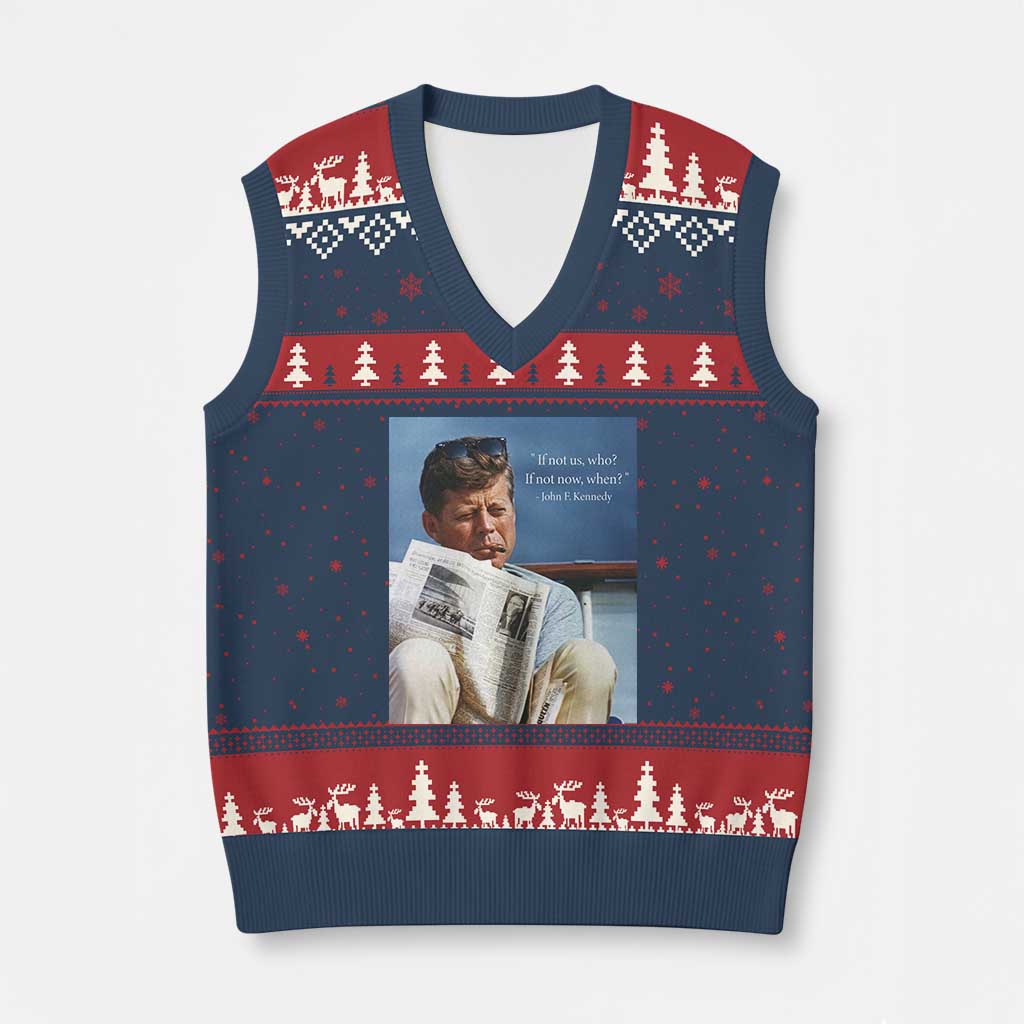 John F. Kennedy Smoking Smoker V-Neck Knit Sweater Vest If Not Us Who If Not Now When Quote