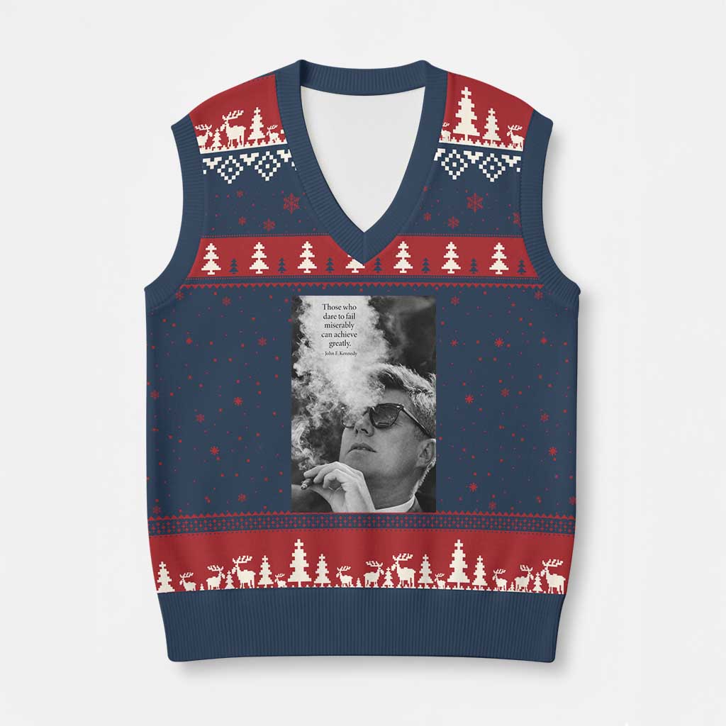 John F Kennedy Cigar Smoking Sunglasses V-Neck Knit Sweater Vest Those Who Dare To Fail Miserably Can Achive Greatly
