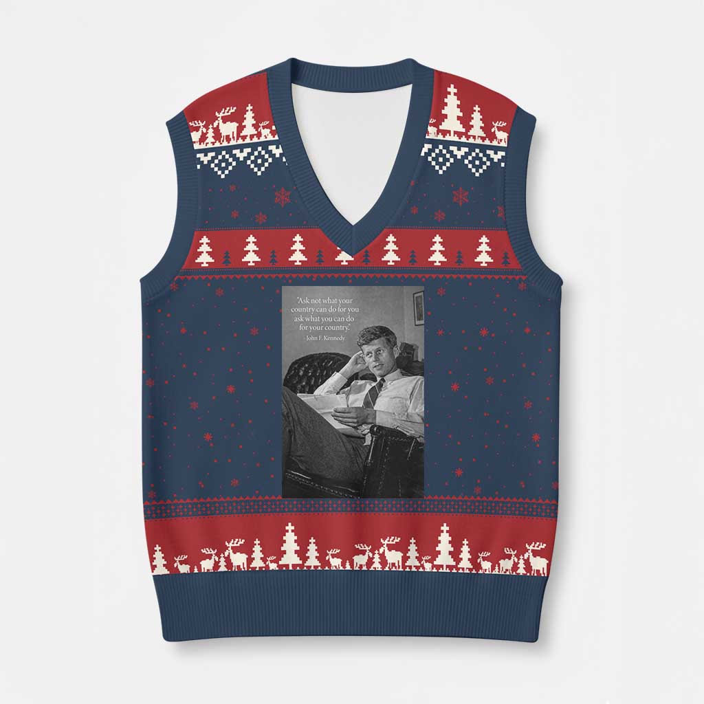 John F Kennedy Quote V-Neck Knit Sweater Vest American President History
