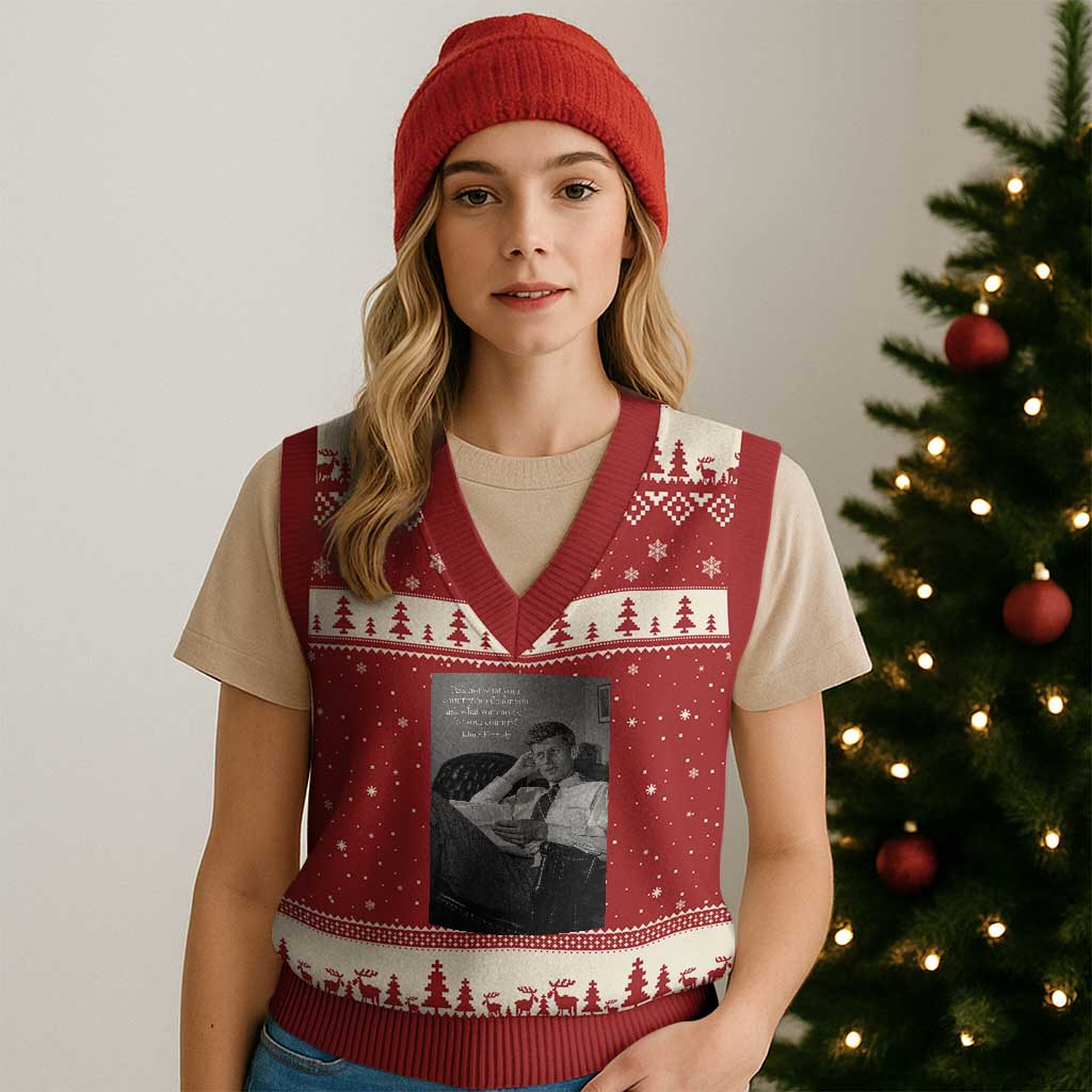 John F Kennedy Quote V-Neck Knit Sweater Vest American President History