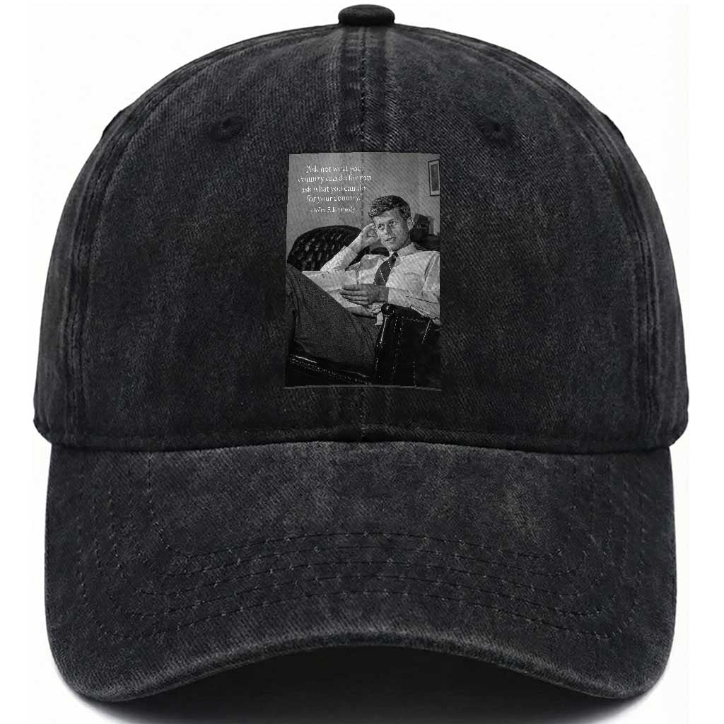 John F Kennedy Quote Washed Cotton Baseball Cap American President History