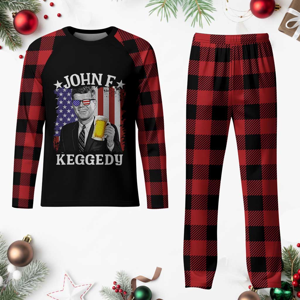 John F Kennedy Plaid Pajama Set 4th of July America Flag Beer