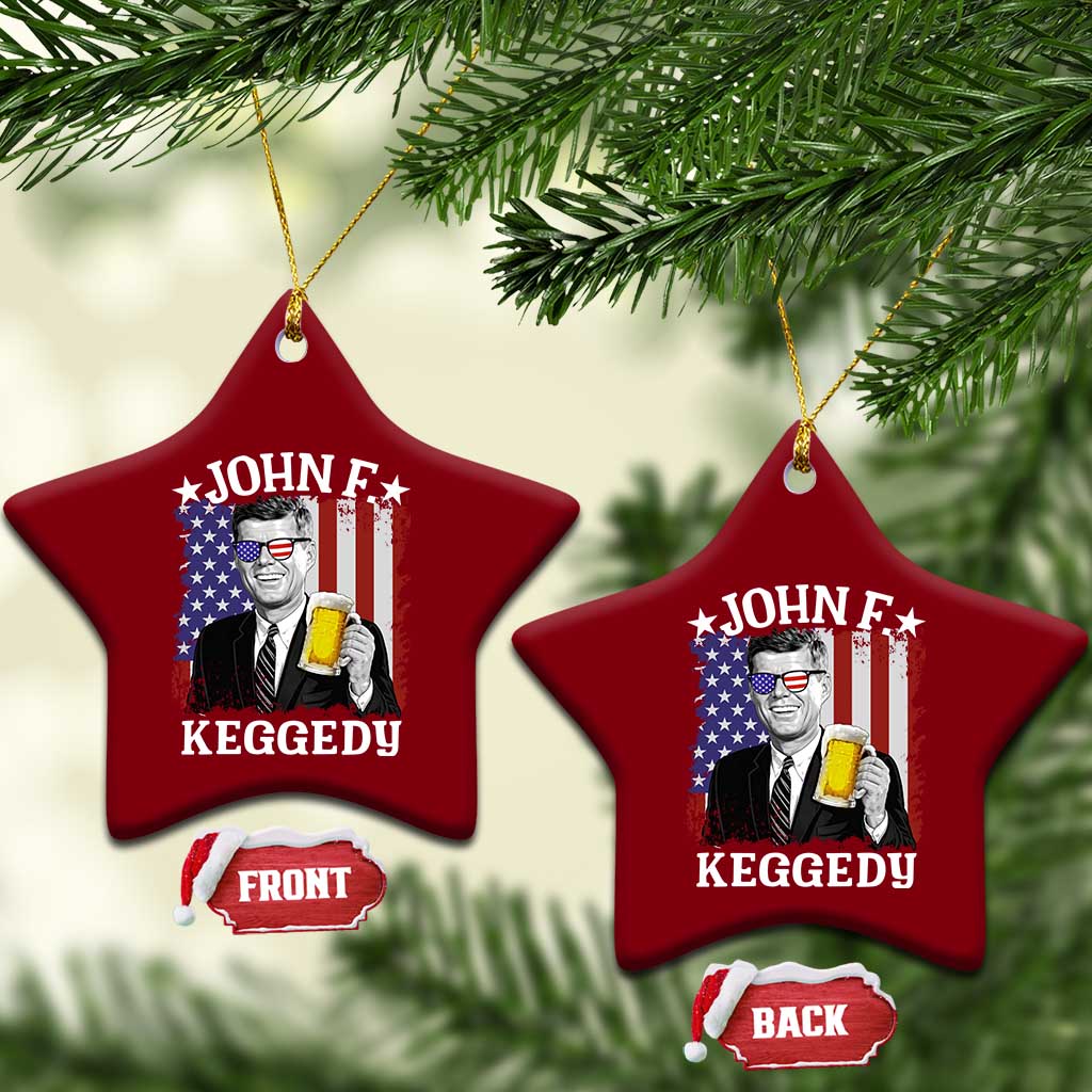 John F Kennedy Ceramic Ornament 4th of July America Flag Beer