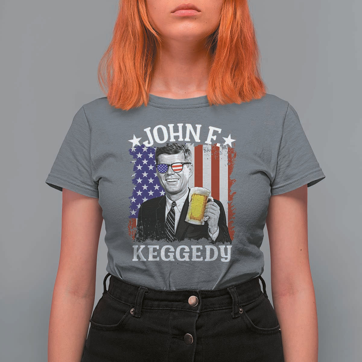 John F Kennedy T Shirt For Women 4th of July America Flag Beer