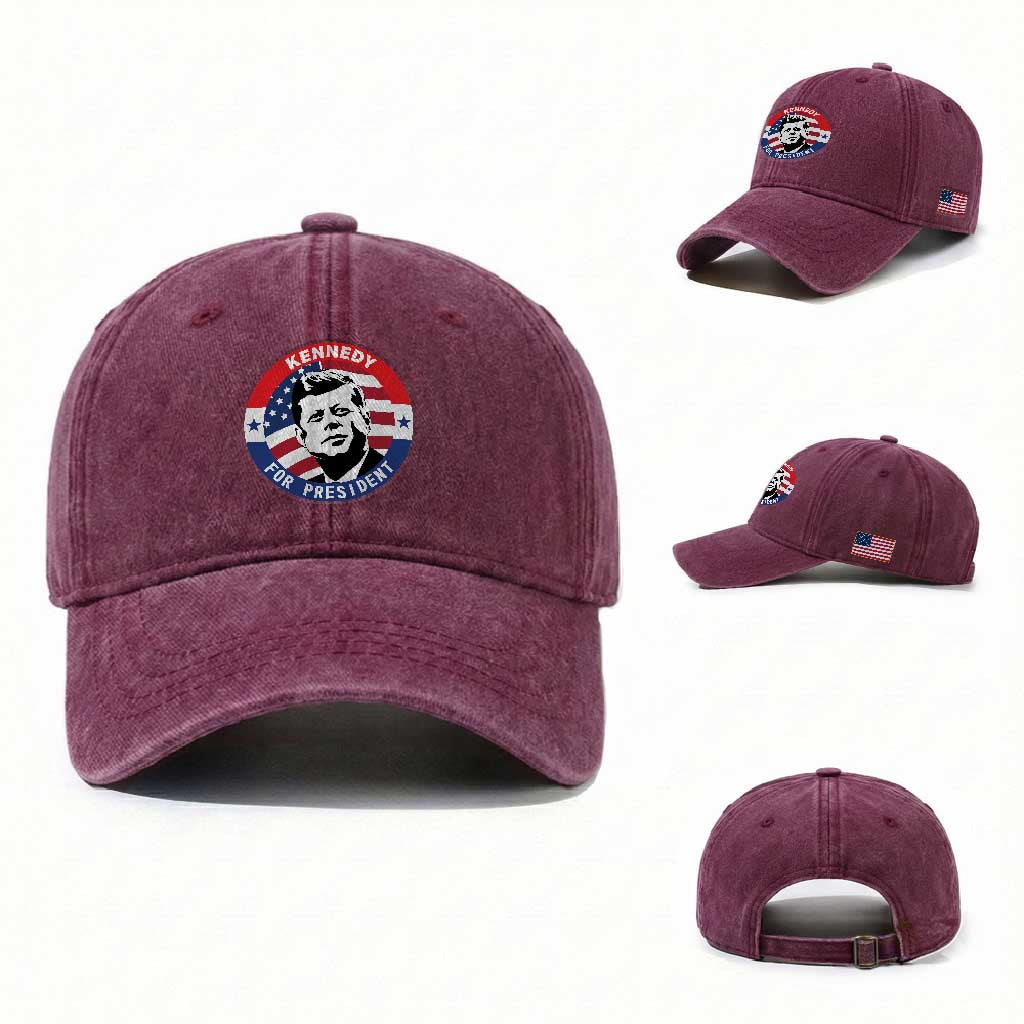 John F Kennedy US President American History Washed Cotton Baseball Cap