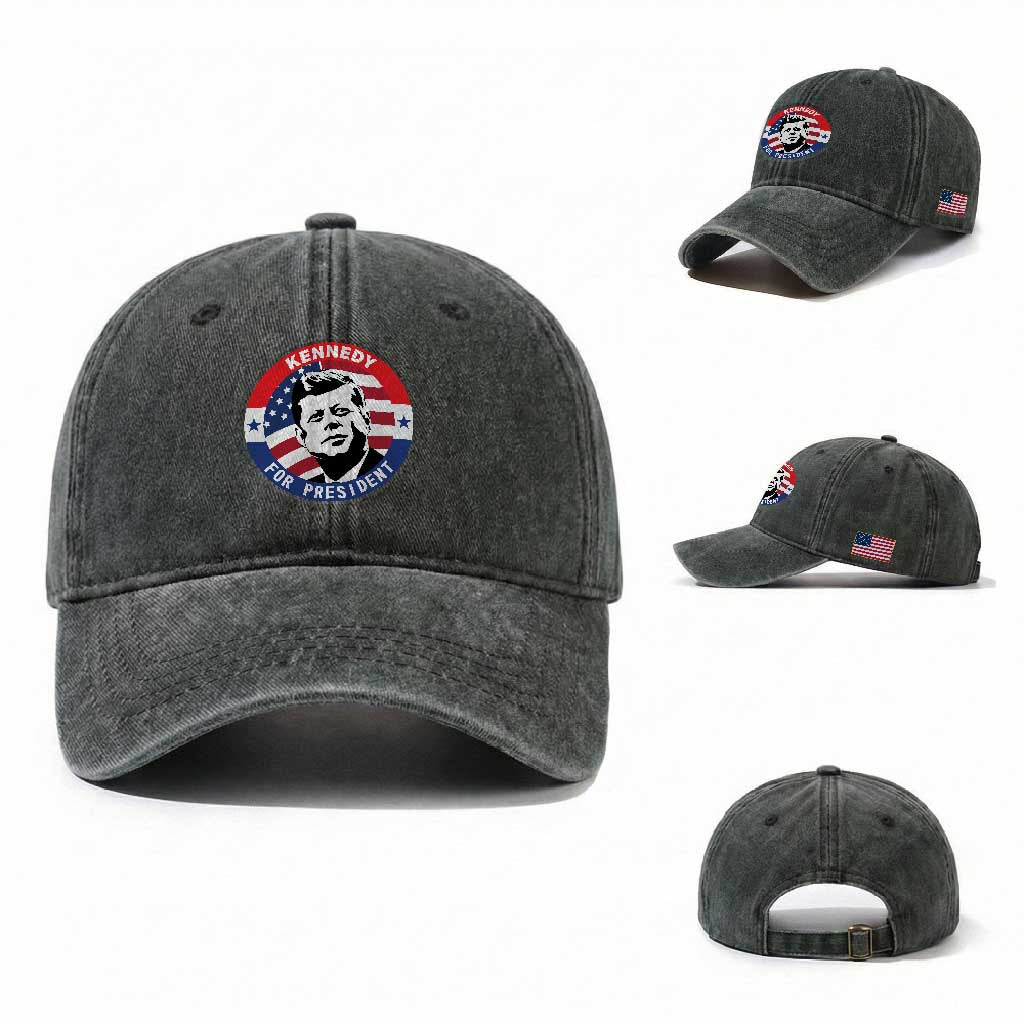 John F Kennedy US President American History Washed Cotton Baseball Cap