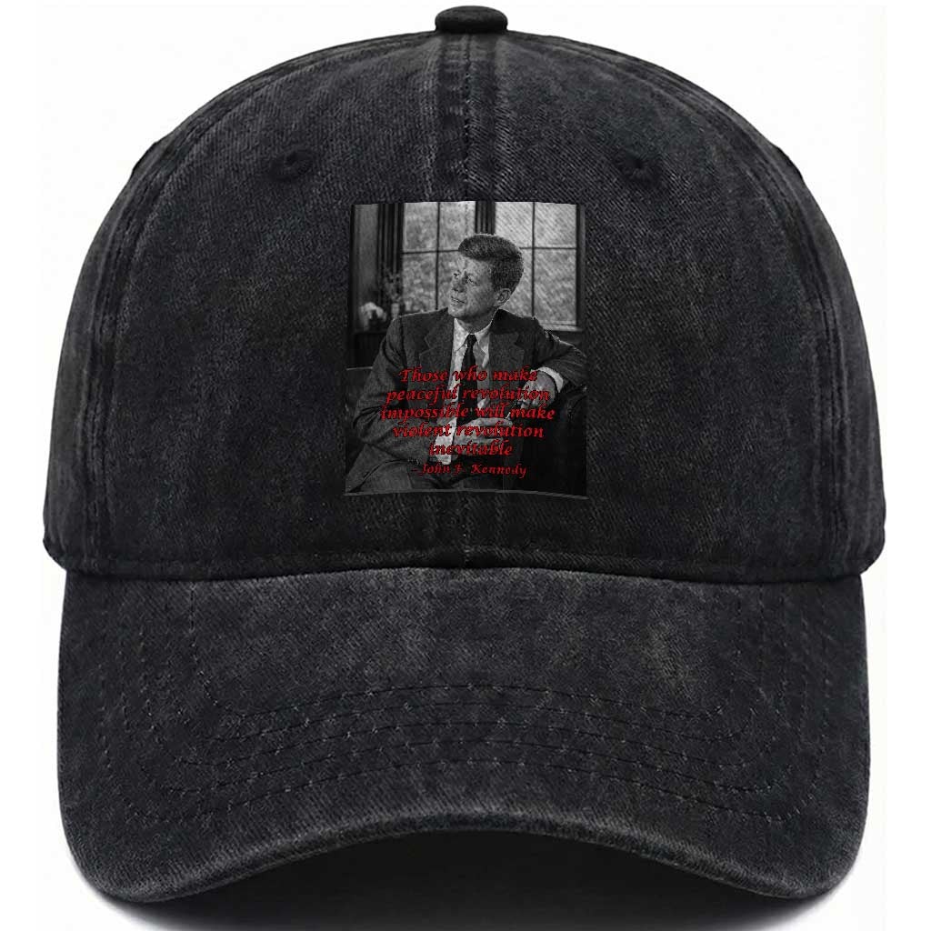 John F Kennedy Quote Washed Cotton Baseball Cap American President History US Presidential Leader