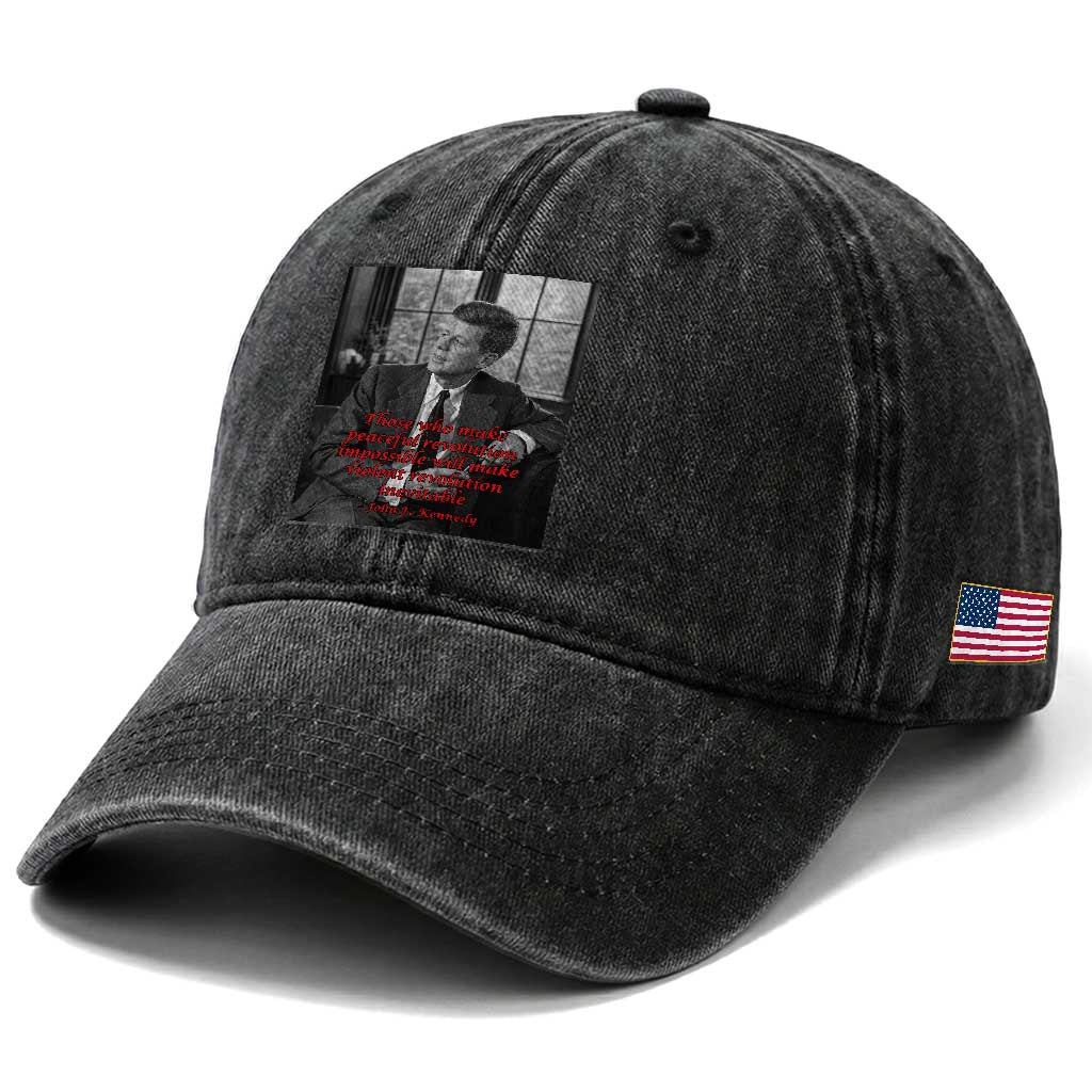 John F Kennedy Quote Washed Cotton Baseball Cap American President History US Presidential Leader