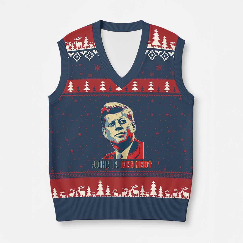 John F Kennedy American Flag US President V-Neck Knit Sweater Vest