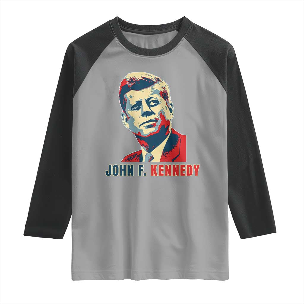 John F Kennedy American Flag US President Raglan Shirt