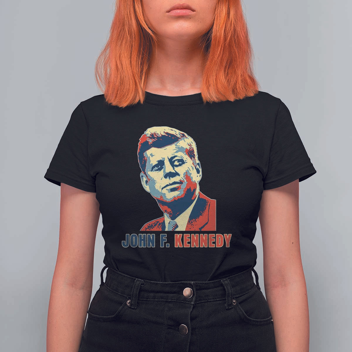 John F Kennedy American Flag US President T Shirt For Women