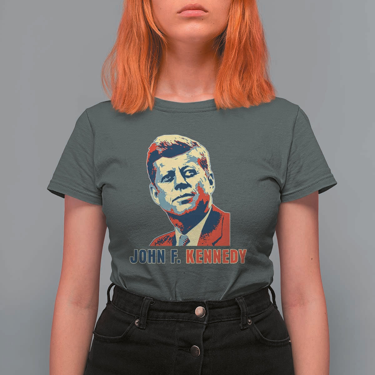 John F Kennedy American Flag US President T Shirt For Women