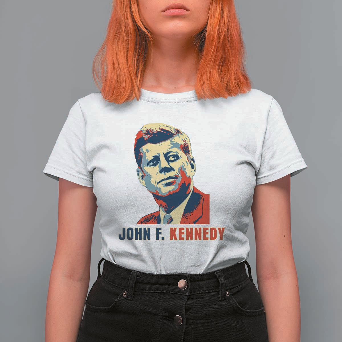 John F Kennedy American Flag US President T Shirt For Women