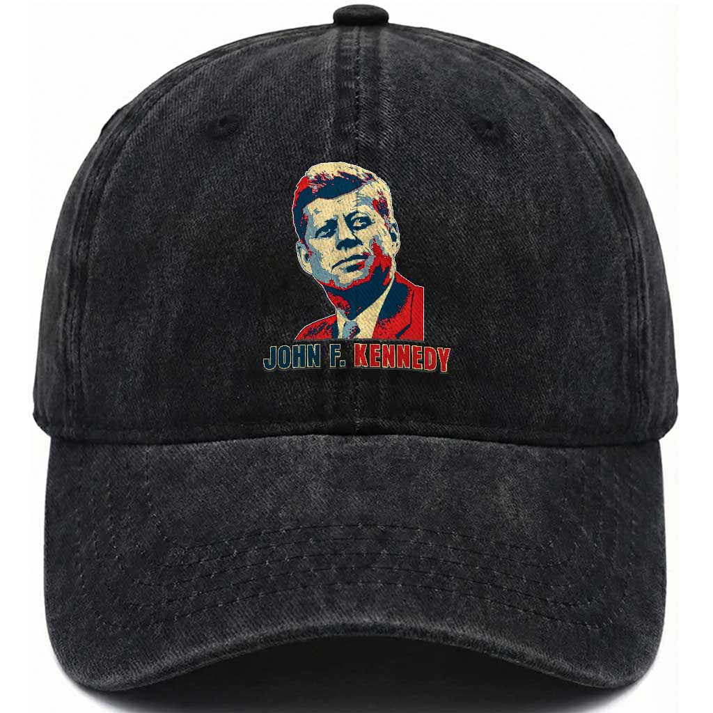 John F Kennedy American Flag US President Washed Cotton Baseball Cap