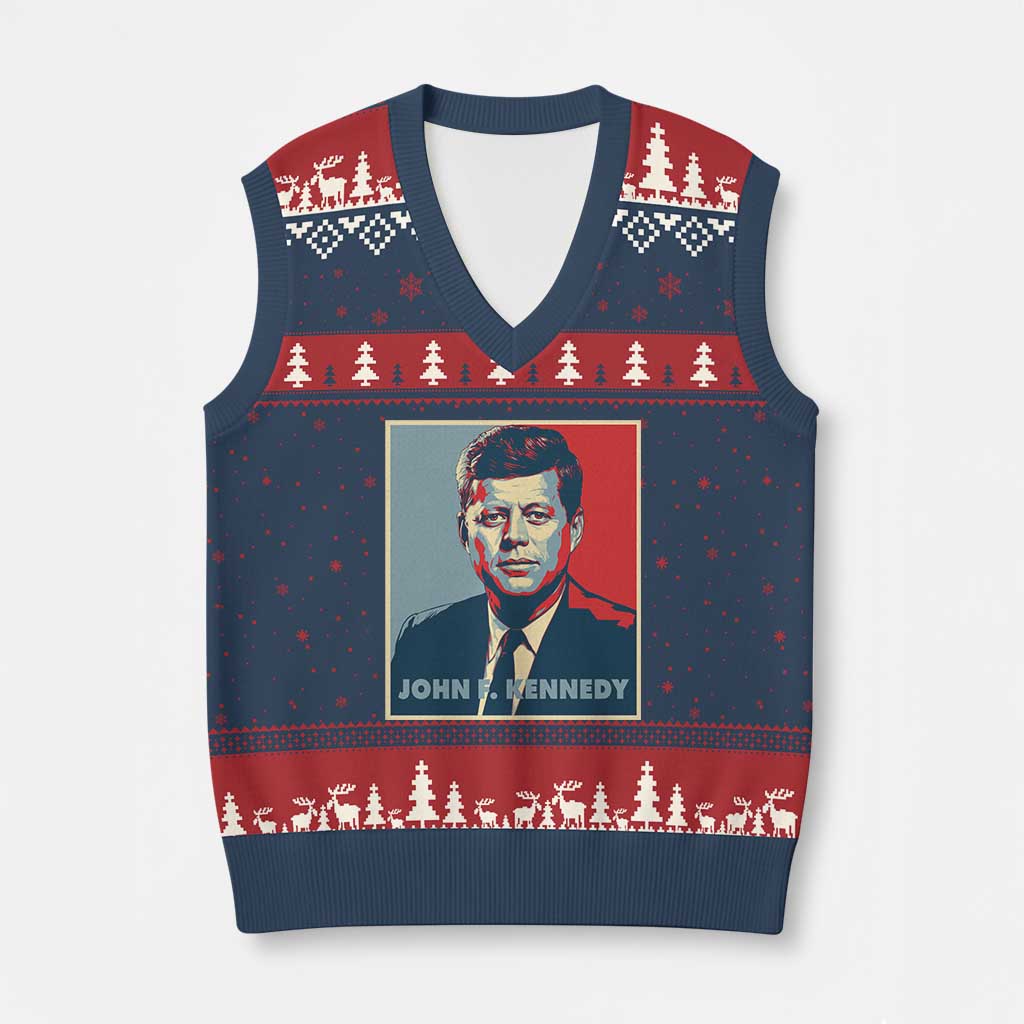 John F Kennedy V-Neck Knit Sweater Vest American President History US Presidential Leader