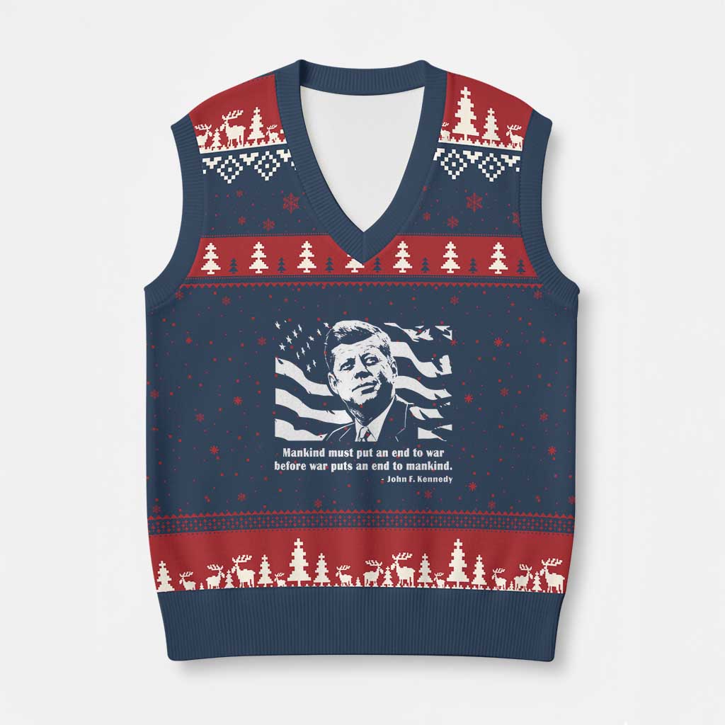 John F Kennedy Quote V-Neck Knit Sweater Vest American Flag US President