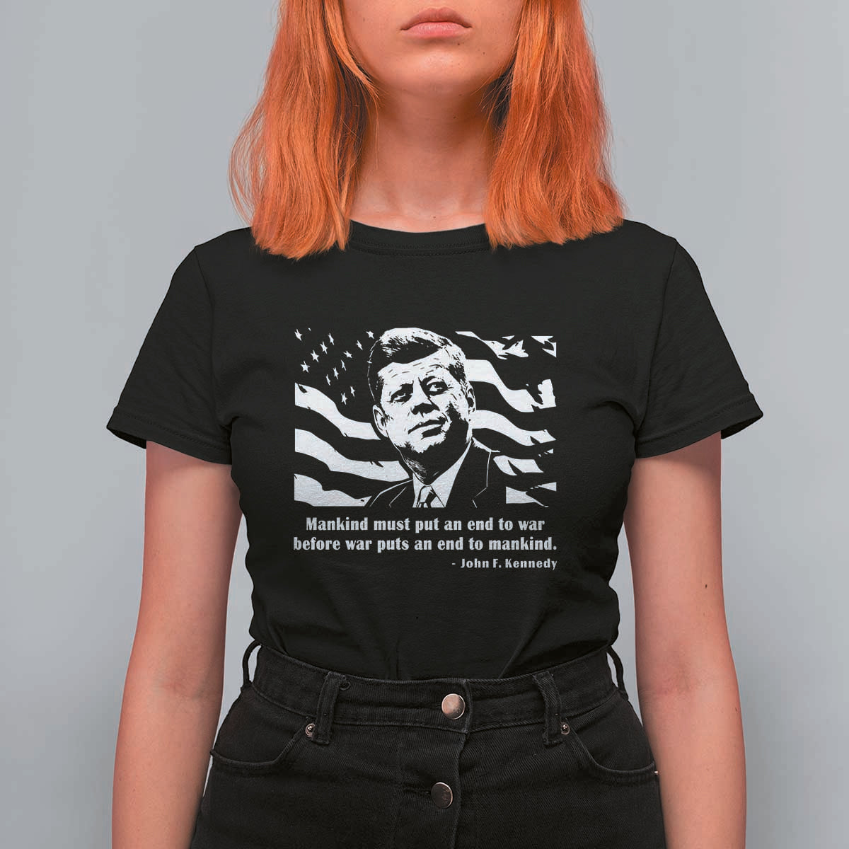 John F Kennedy Quote T Shirt For Women American Flag US President