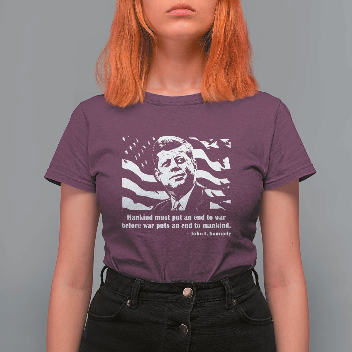 John F Kennedy Quote T Shirt For Women American Flag US President