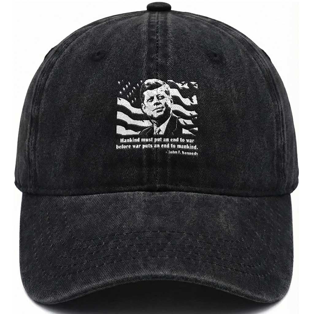 John F Kennedy Quote Washed Cotton Baseball Cap American Flag US President