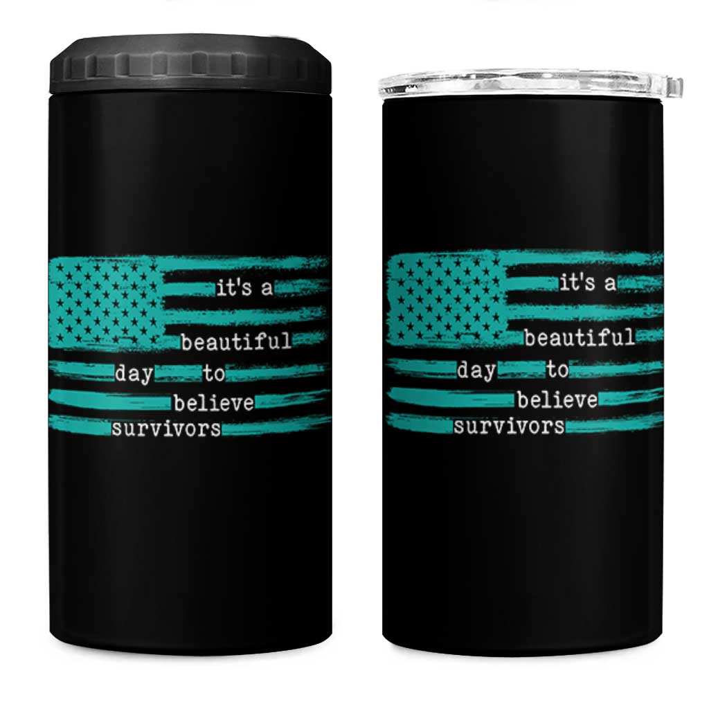 Sexual Assault Awareness 4 in 1 Can Cooler Tumbler It's a Beautiful Day To Believe Survivors