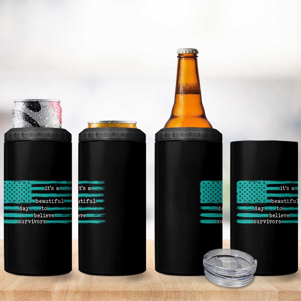 Sexual Assault Awareness 4 in 1 Can Cooler Tumbler It's a Beautiful Day To Believe Survivors