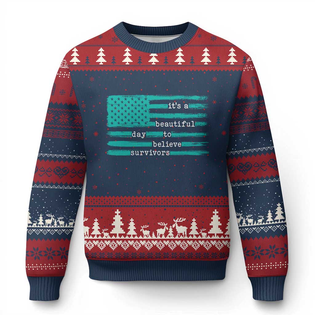 Sexual Assault Awareness Ugly Christmas Sweater It's a Beautiful Day To Believe Survivors