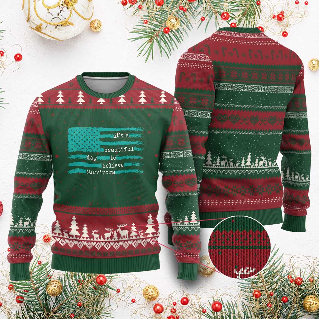 Sexual Assault Awareness Ugly Christmas Sweater It's a Beautiful Day To Believe Survivors