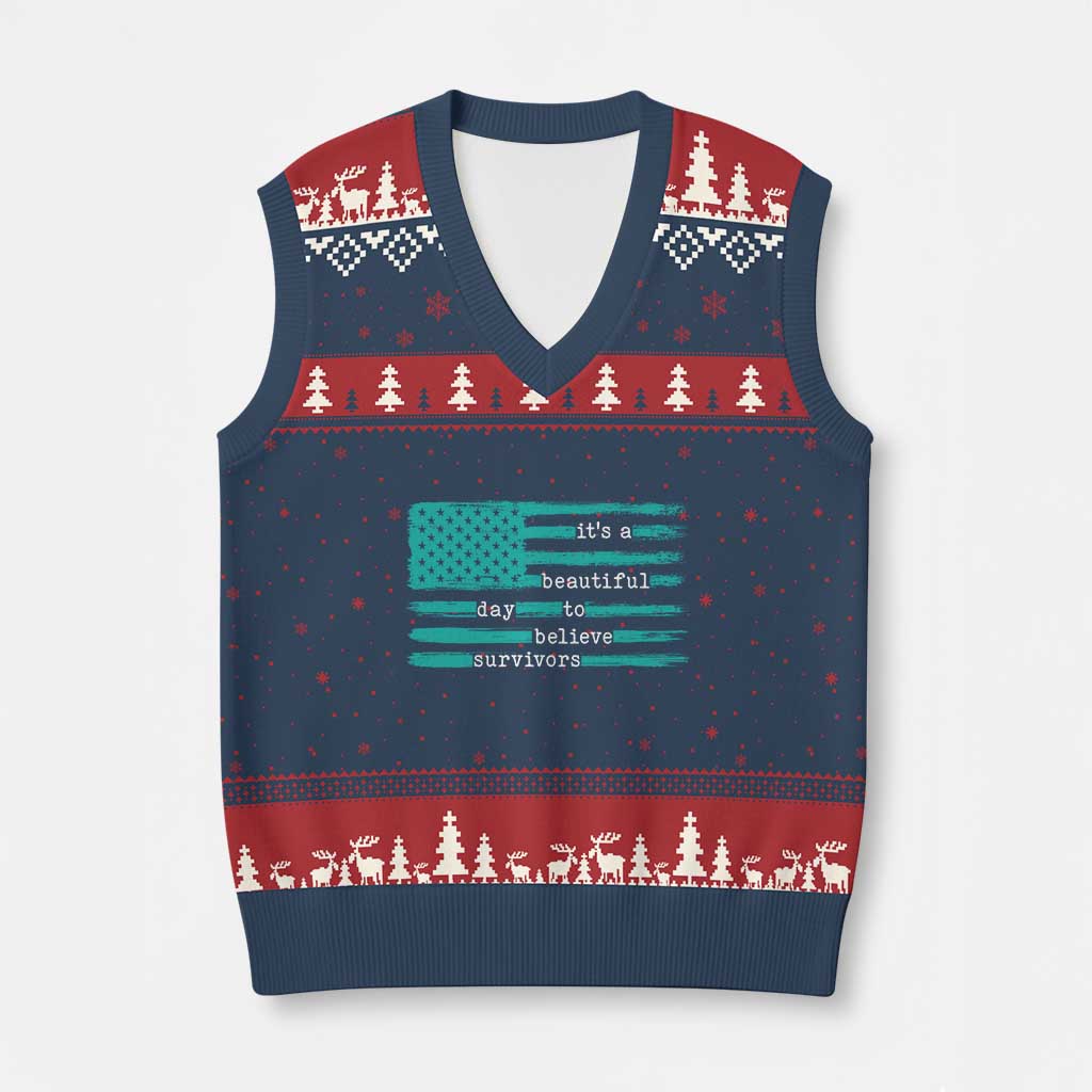 Sexual Assault Awareness V-Neck Knit Sweater Vest It's a Beautiful Day To Believe Survivors